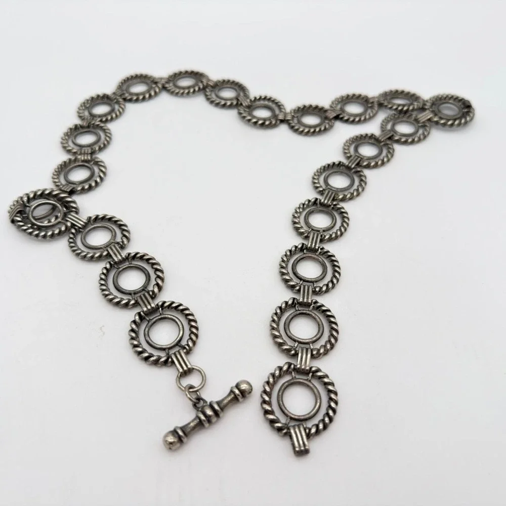 Vintage Silver Tone Rope Twist Oval Link Adjustable Chain Belt Toggle 30 Inch